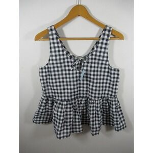 NEW LOFT Peplum Sleeveless Top Women Petite PM Gingham Lightweight Blue/White